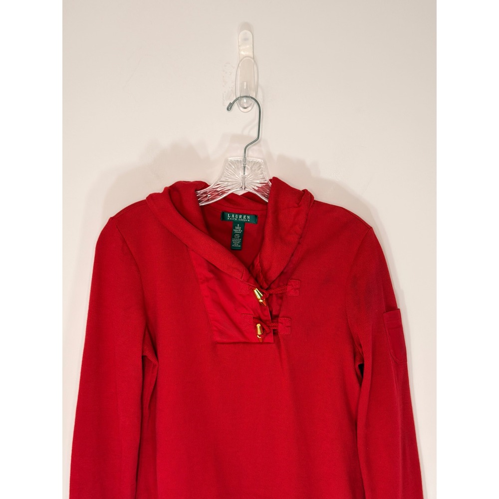 Ralph Lauren Toggle Shawl Collar Pullover Sweater Women's Red Cable Knit Small - Picture 5 of 13